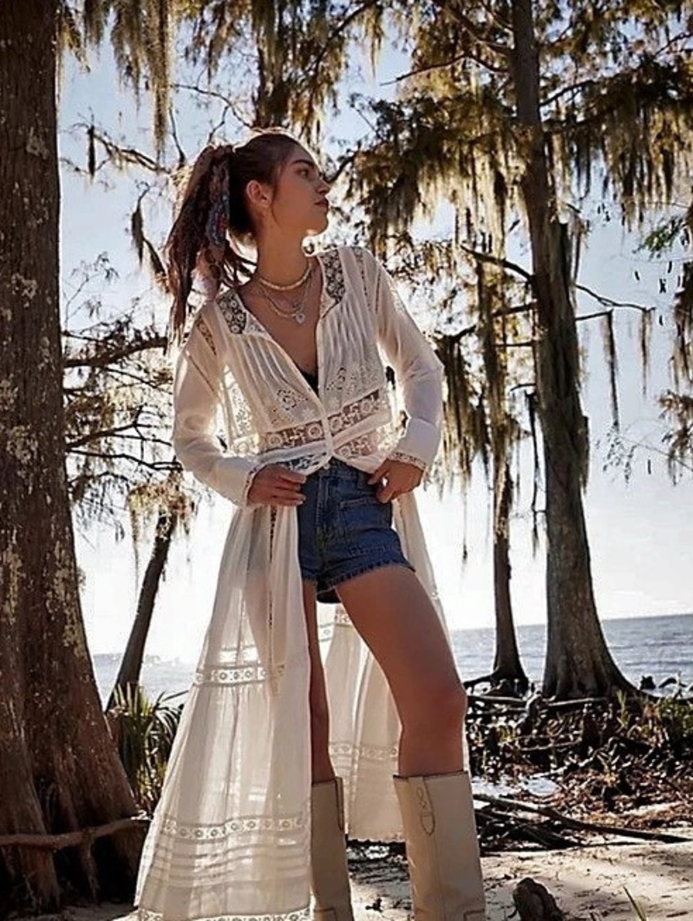 Free People Keepsake Maxi Top Embroidered Lace White Small
